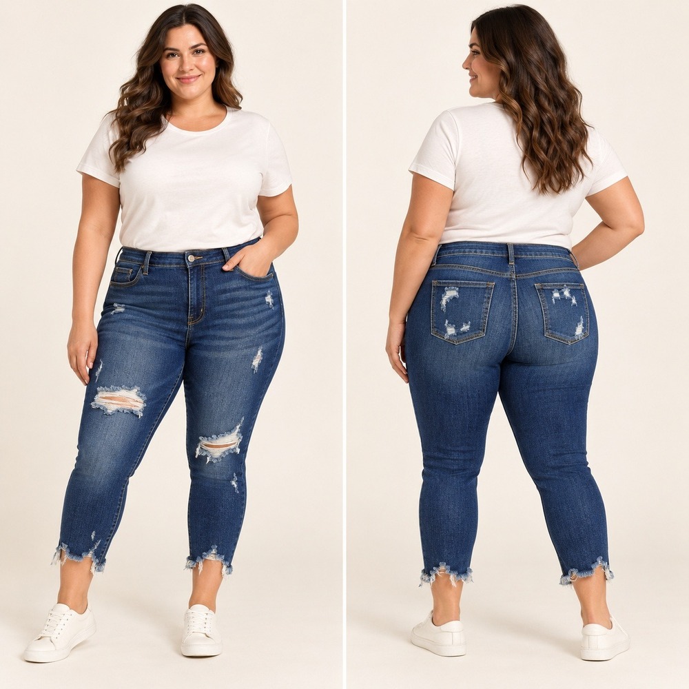Judy Blue Skinny Jeans Womens 20W Dark Wash Distressed Frayed Hem Denim Jeans